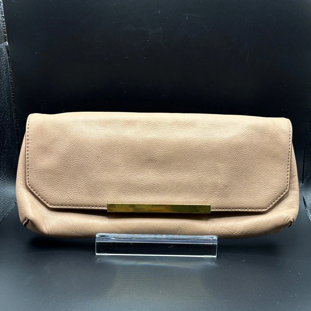 J. Crew Tan Suede Clutch with Gold Accent - Picture 1 of 7
